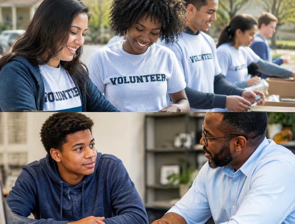 Volunteers and a mentor working with young people